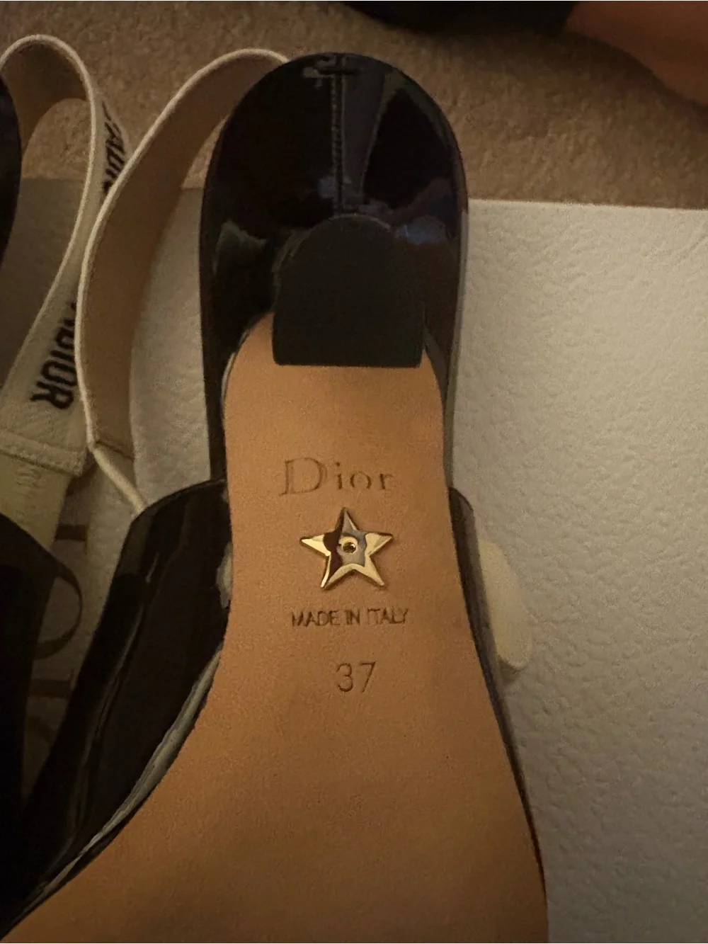 Dior Black Patent Slingback Pump with Branded Ribbon